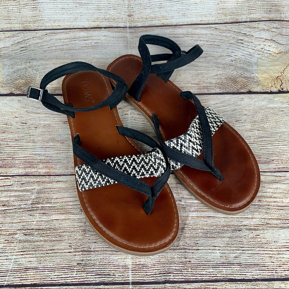 Toms Sandals Lexie White Black Woven Women’s  8